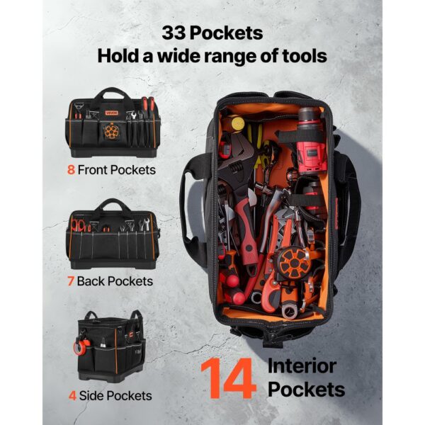VEVOR Werkzeugtasche 41x23x25cm, Aufbewahrungstasche mit 14 Innen- & 19 Außenfächern – Bild 2