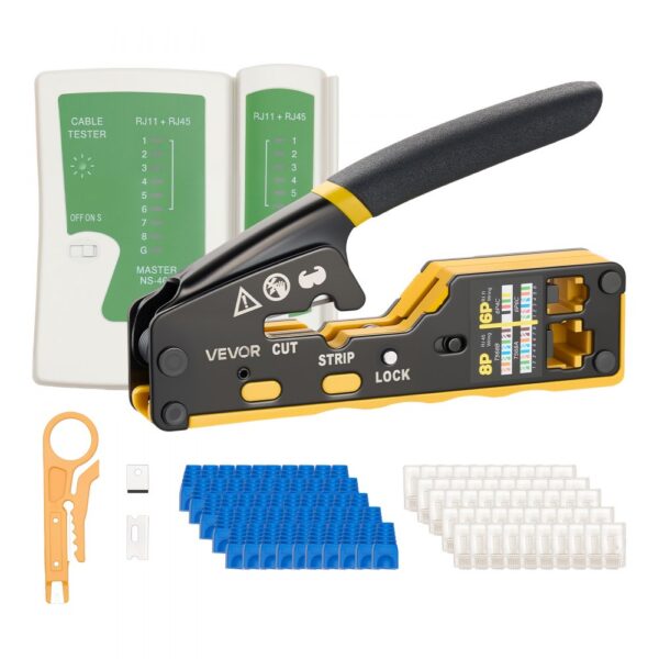VEVOR Netzwerk Werkzeug Set, RJ45/RJ11/RJ12 Ethernet-Crimpzange-Set für 4/6/8-Polige Modularstecker