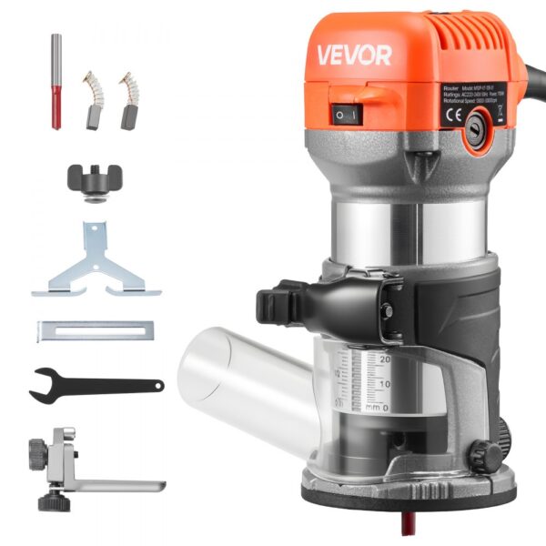 VEVOR Oberfräse, 710 W, Kantenfräse mit Fester Basis & Staubabsaugung, Fräsmaschine für Holzbearbeitung