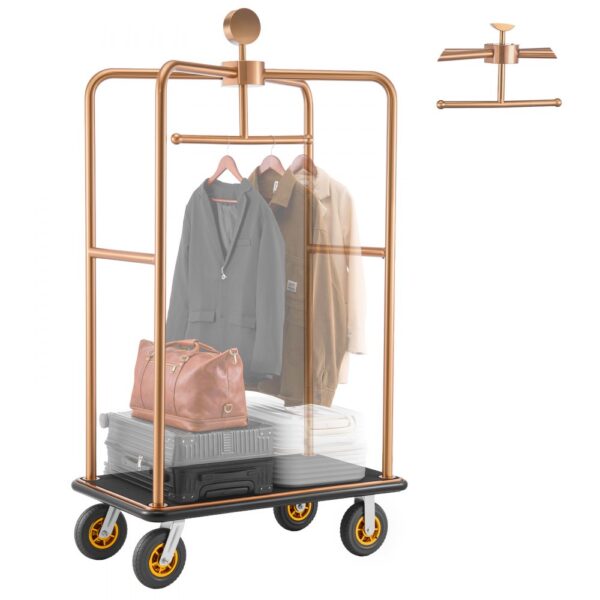 VEVOR Hotelgepäckwagen aus Edelstahl, 544,31 kg Belastbarer Kofferwagen mit 8 Zoll Gummirädern, Roségold