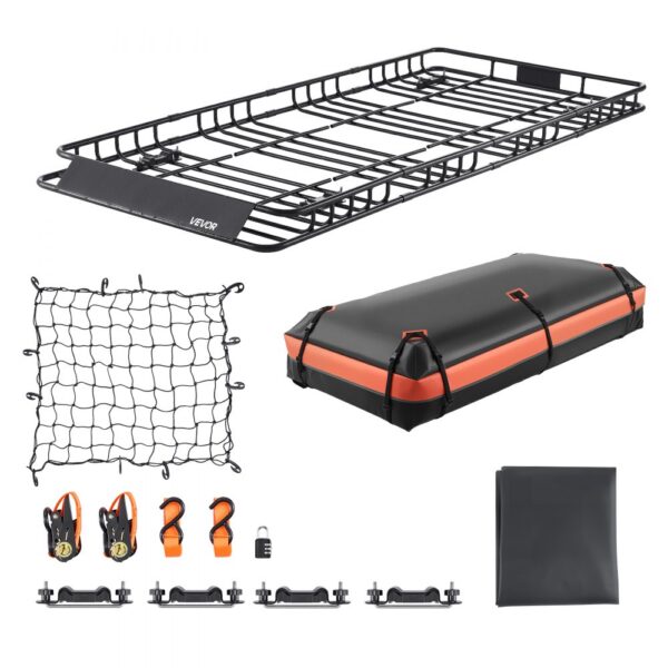 VEVOR Dachträgerkorb 2120 x 990 x 105 mm mit Gepäcktasche, 113,4 kg Tragkraft, Ratschengurten und 4 U-Bügeln