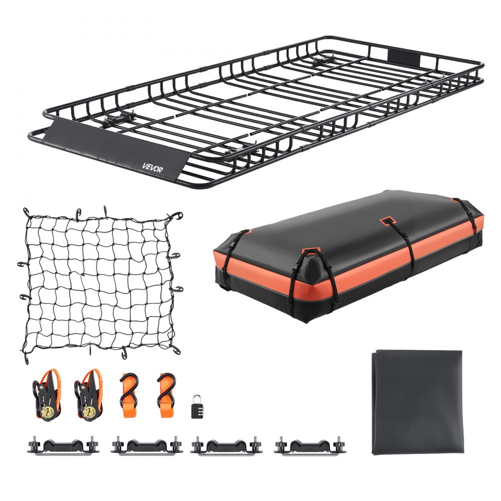 VEVOR Dachträgerkorb 2120 x 990 x 105 mm mit Gepäcktasche, 113,4 kg Tragkraft, Ratschengurten und 4 U-Bügeln