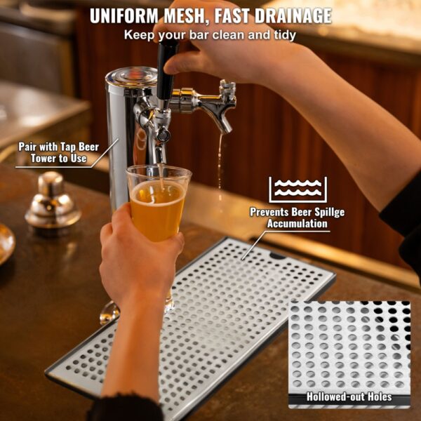 VEVOR 304 Edelstahl-Tropfschale, Bierabtropfschale mit 4 Rutschfesten Gummipads & Abnehmbarer Abdeckung, Bars – Bild 5 VEVOR 304 Edelstahl-Tropfschale, Bierabtropfschale mit 4 Rutschfesten Gummipads & Abnehmbarer Abdeckung, Bars – Bild 5