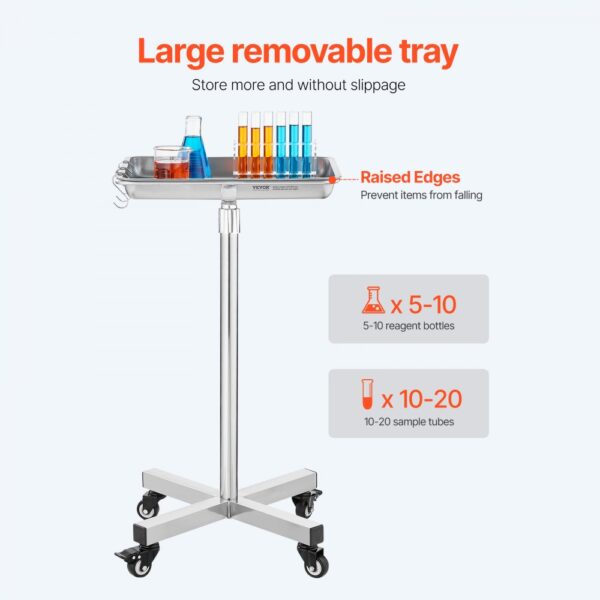 VEVOR Laborwagen Servierwagen Edelstahl mit abnehmbaren Tabletts aus Edelstahl Tragkraft bis 16 kg – Bild 5 VEVOR Laborwagen Servierwagen Edelstahl mit abnehmbaren Tabletts aus Edelstahl Tragkraft bis 16 kg – Bild 5