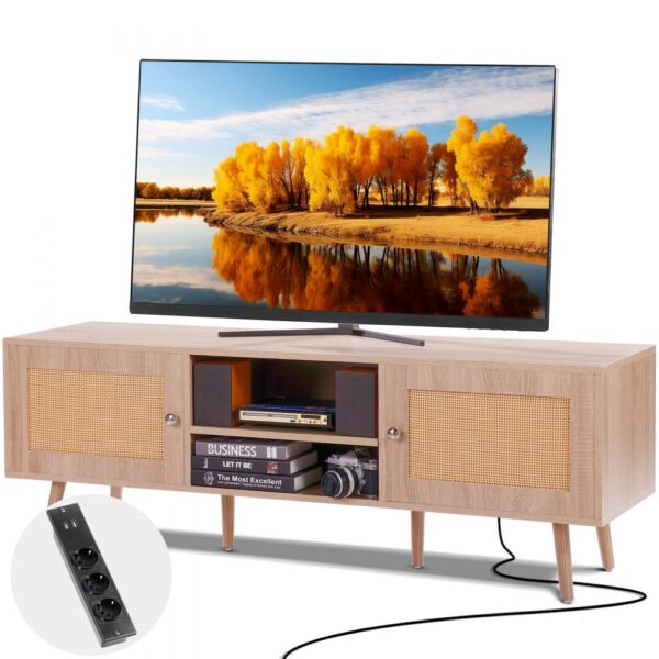 VEVOR Rattan-TV-Ständer, Retro-TV-Schrank für 165 cm Fernseher, verstellbare Regale für Wohnzimmer VEVOR Rattan-TV-Ständer, Retro-TV-Schrank für 165 cm Fernseher, verstellbare Regale für Wohnzimmer