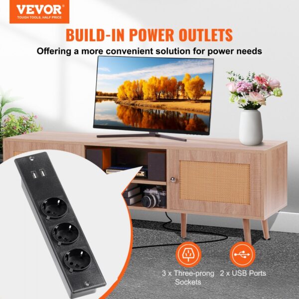VEVOR Rattan-TV-Ständer, Retro-TV-Schrank für 165 cm Fernseher, verstellbare Regale für Wohnzimmer – Bild 2 VEVOR Rattan-TV-Ständer, Retro-TV-Schrank für 165 cm Fernseher, verstellbare Regale für Wohnzimmer – Bild 2
