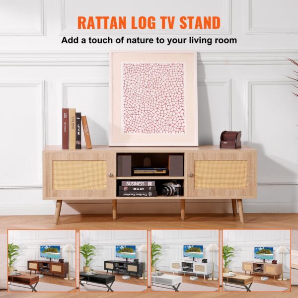 VEVOR Rattan-TV-Ständer, Retro-TV-Schrank für 165 cm Fernseher, verstellbare Regale für Wohnzimmer – Bild 3 VEVOR Rattan-TV-Ständer, Retro-TV-Schrank für 165 cm Fernseher, verstellbare Regale für Wohnzimmer – Bild 3