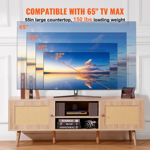 VEVOR Rattan-TV-Ständer, Retro-TV-Schrank für 165 cm Fernseher, verstellbare Regale für Wohnzimmer – Bild 4 VEVOR Rattan-TV-Ständer, Retro-TV-Schrank für 165 cm Fernseher, verstellbare Regale für Wohnzimmer – Bild 4