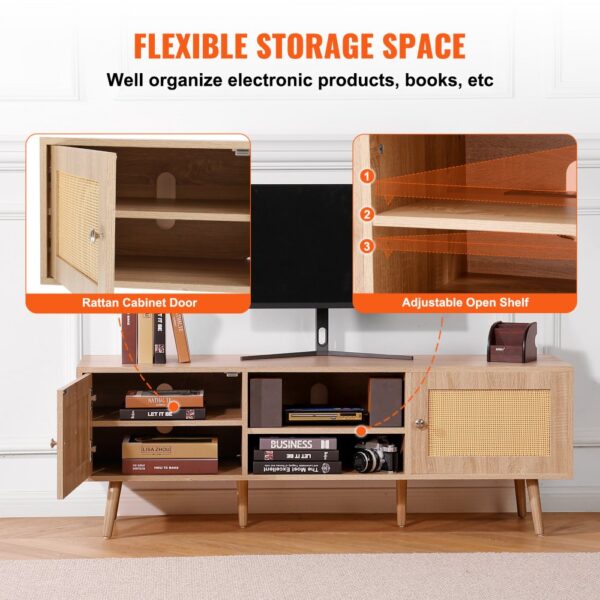 VEVOR Rattan-TV-Ständer, Retro-TV-Schrank für 165 cm Fernseher, verstellbare Regale für Wohnzimmer – Bild 5 VEVOR Rattan-TV-Ständer, Retro-TV-Schrank für 165 cm Fernseher, verstellbare Regale für Wohnzimmer – Bild 5