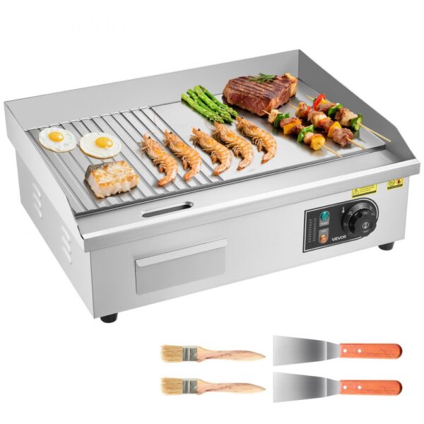 VEVOR Gewerbliche Elektrische Grillplatte 3200 W, Tischgrillplatte 535x300 mm Grillfläche, halb Gerillt
