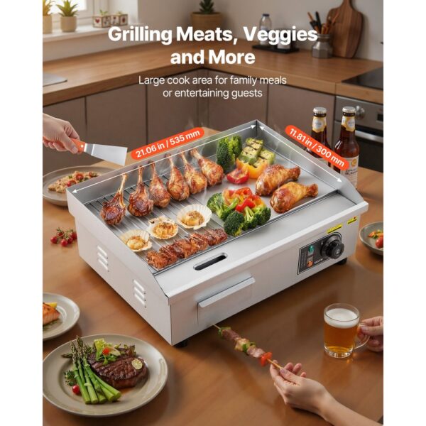 VEVOR Gewerbliche Elektrische Grillplatte 3200 W, Tischgrillplatte 535x300 mm Grillfläche, halb Gerillt – Bild 2