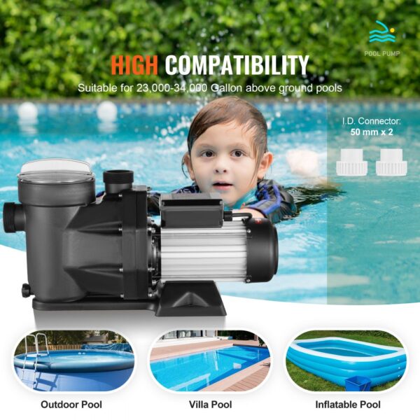 VEVOR 2 PS Aufstellpoolpumpe, 220 V-240 V, 1450/2860 U/min Doppelgeschwindigkeitspumpe 1800 W – Bild 4