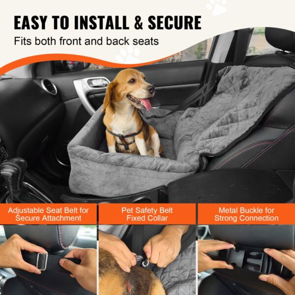 VEVOR Hundeautositz, ansteckbarer Sicherheitsleine, Hundeautobett für kleine und mittelgroße Hunde bis 18 kg – Bild 4
