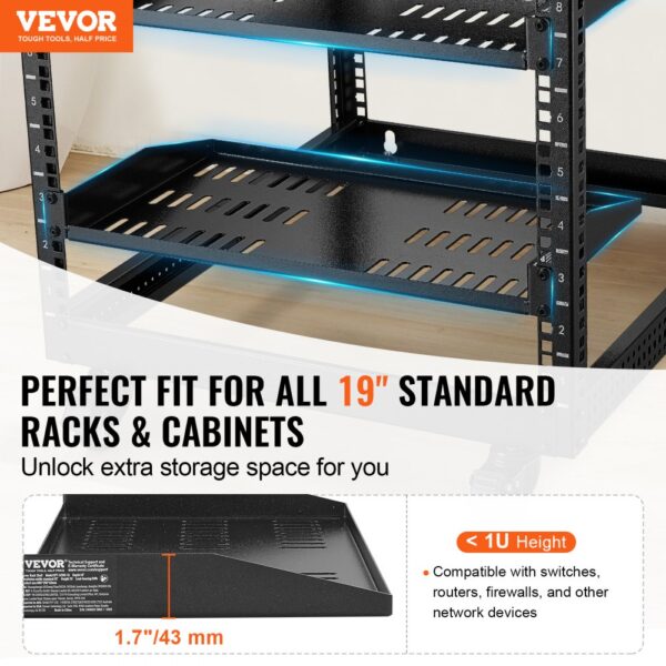 VEVOR 2 STK. 1U Server-Rack-Regal, 10"/254 mm Tiefe, 50 lbs maximale Tragkraft – Bild 2