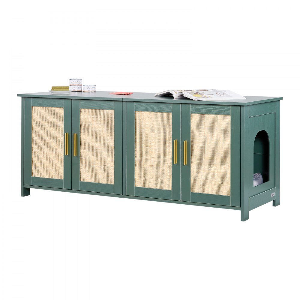 VEVOR Katzenschrank, 1200x450x500 mm, Katzentoilette mit 4 Rattantüren & 2 Eingängen
