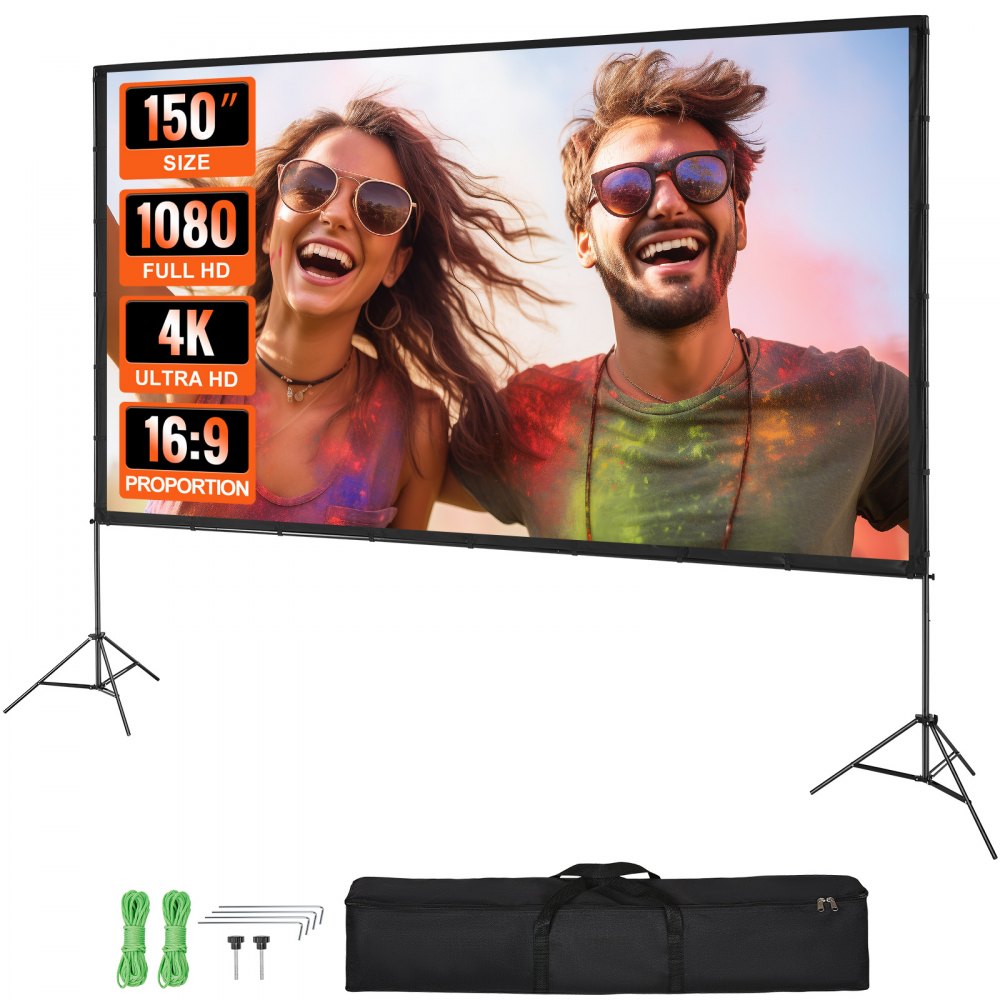 VEVOR Projektion Beamer Leinwand mit Ständer 381 cm HD 4K Outdoor Indoor Projektor Screen Schnelles Klappbare
