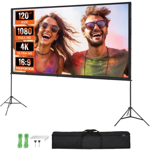 VEVOR Projektion Beamer Leinwand mit Ständer 304,8 cm HD 4K Outdoor Indoor Projektor Screen Schnelles