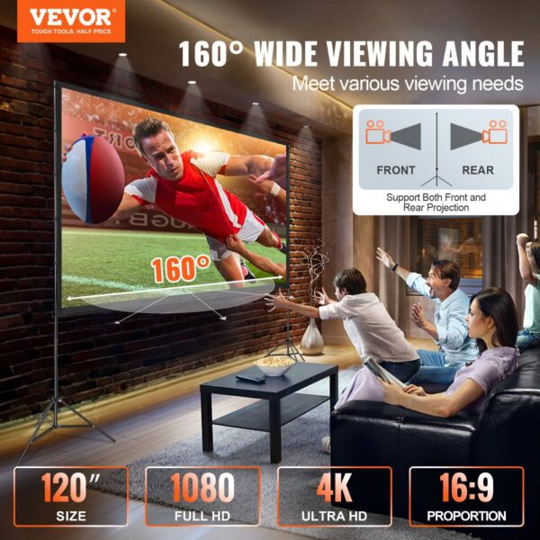 VEVOR Projektion Beamer Leinwand mit Ständer 304,8 cm HD 4K Outdoor Indoor Projektor Screen Schnelles – Bild 2