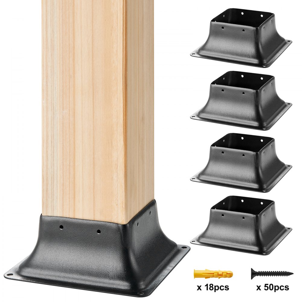 VEVOR 4er-Set Aufschraubhülse 153 x 153 x 62 mm Pfostenträger Kohlenstoffstahl Pfostenschuh Pfosten