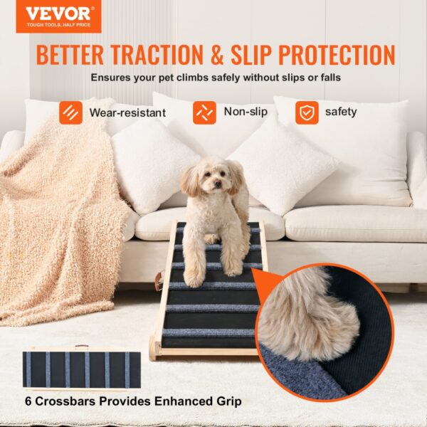 VEVOR Hunderampe 1m lang Hundetreppe mit 6 Querstangen Hundeautorampe aus Kiefernholz Gummi – Bild 2
