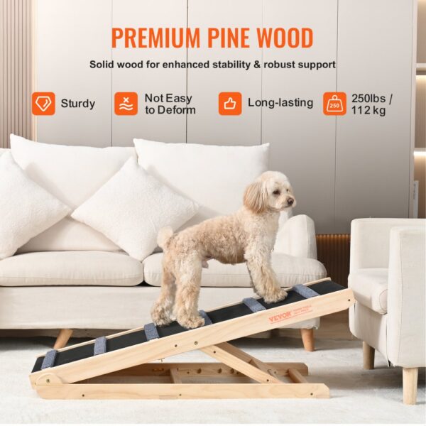 VEVOR Hunderampe 1m lang Hundetreppe mit 6 Querstangen Hundeautorampe aus Kiefernholz Gummi – Bild 4