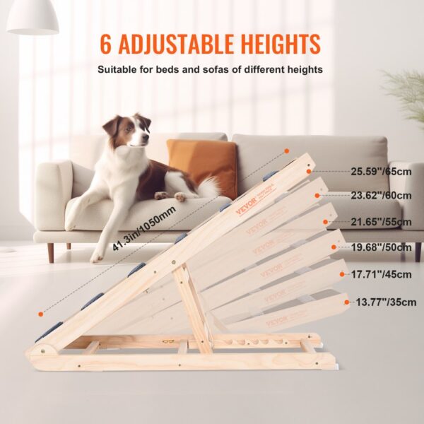 VEVOR Hunderampe 1m lang Hundetreppe mit 6 Querstangen Hundeautorampe aus Kiefernholz Gummi – Bild 5