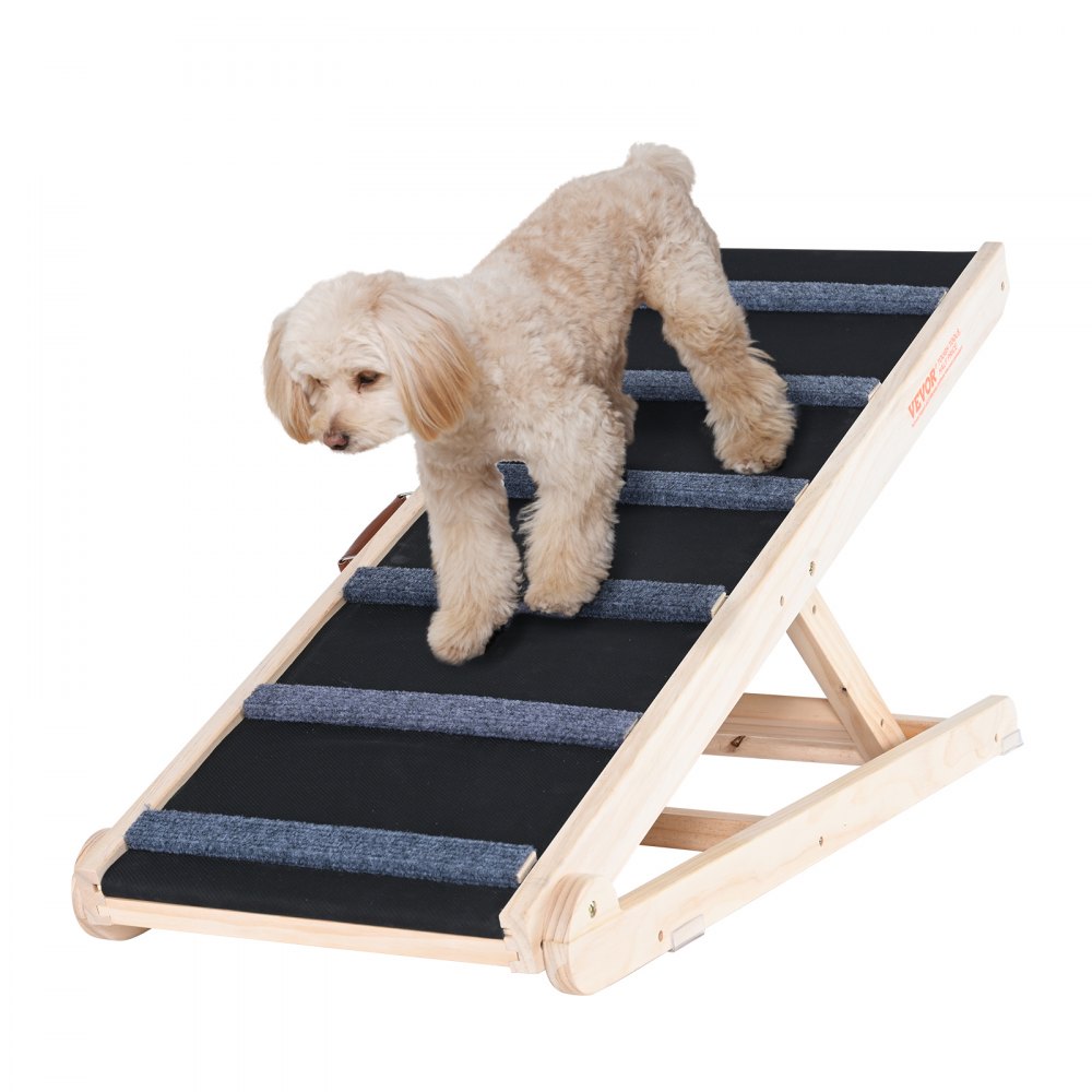 VEVOR Hunderampe 1m lang Hundetreppe mit 6 Querstangen Hundeautorampe aus Kiefernholz Gummi