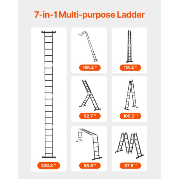 VEVOR Mehrzweckleiter, 7-in-1-Multifunktionsleiter, 5-Stufen-Teleskopleiter – Bild 2