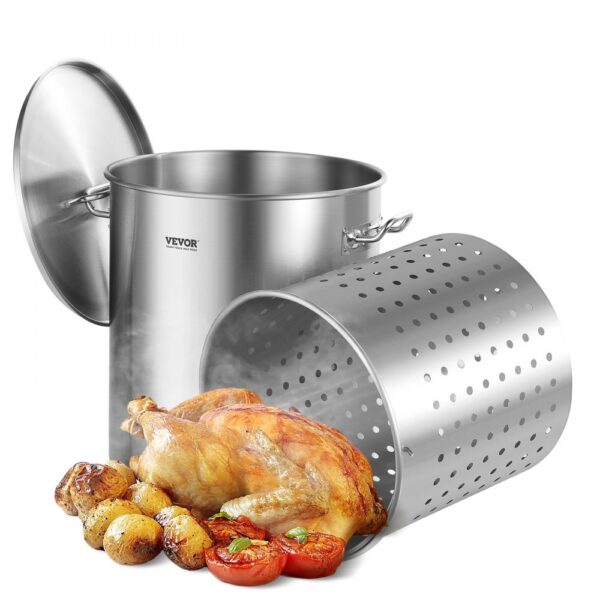 VEVOR Suppentopf Edelstahl, 60,5 L Großraumtopf, Kochgeschirr-Saucentopf mit Korb & Deckel & Griff