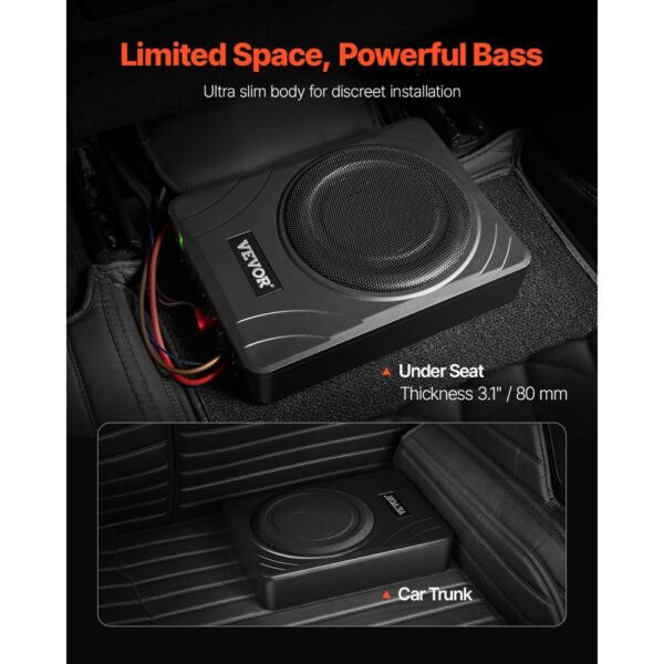 VEVOR Untersitz Auto Subwoofer 300 W schlanker Auto Subwoofer mit Stromversorgung – Bild 2