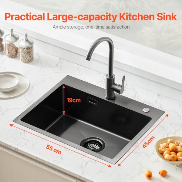 VEVOR Küchenspüle Einbauspüle Spülbecken 55 x 45 x 19 cm aus Edelstahl Spülen zur Montage auf der Oberseite – Bild 2