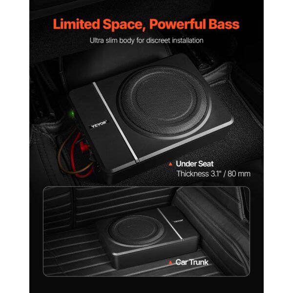 VEVOR Untersitz Auto Subwoofer 120 W RMS Nennleistung Auto Subwoofer mit Stromversorgung – Bild 2