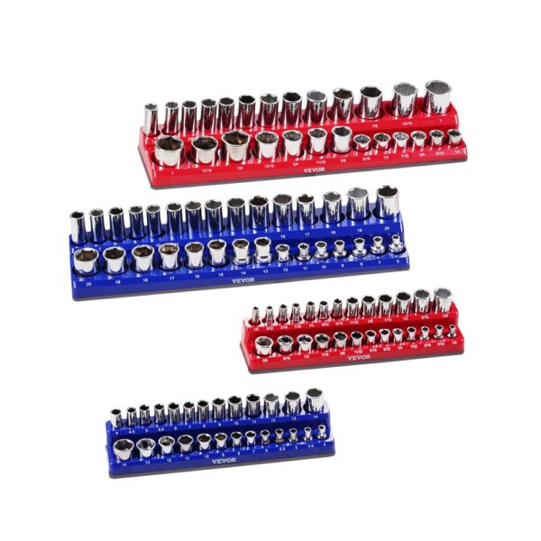 VEVOR Steckschlüssel-Organizer-Set magnetisch, 4-teilig, 1/4 Zoll & 3/8 Zoll SAE-Steckschlüsselablagen