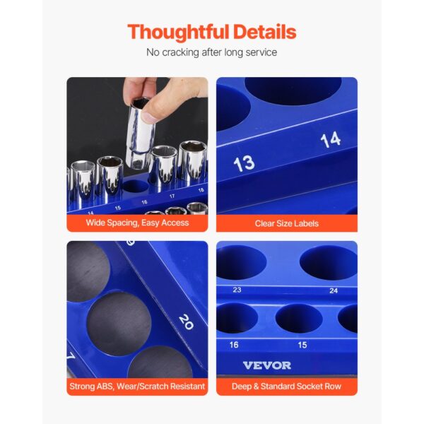 VEVOR Steckschlüssel-Organizer-Set magnetisch, 4-teilig, 1/4 Zoll & 3/8 Zoll SAE-Steckschlüsselablagen – Bild 5