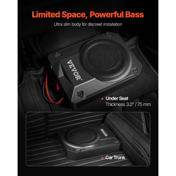 VEVOR Untersitz Auto Subwoofer 800 W 203 mm schlanker Auto Subwoofer mit Stromversorgung – Bild 2
