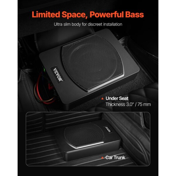 VEVOR Untersitz Auto Subwoofer 240 W 254 mm schlanker unter dem Sitz Subsystem mit eingebautem Verstärker – Bild 2