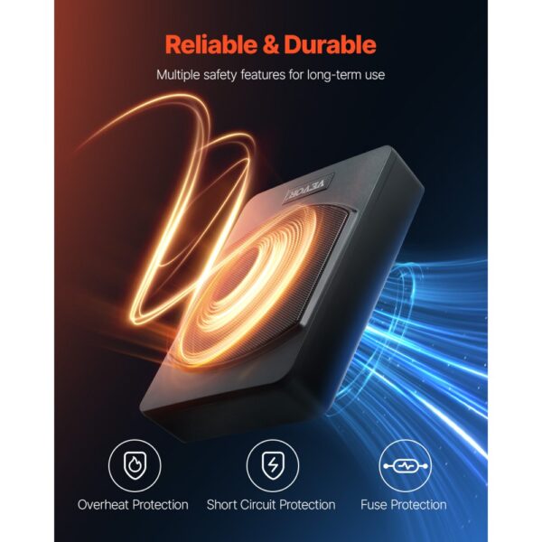 VEVOR Untersitz Auto Subwoofer 240 W 254 mm schlanker unter dem Sitz Subsystem mit eingebautem Verstärker – Bild 5