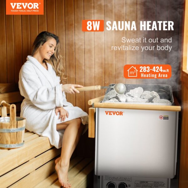 VEVOR Elektrischer Saunaofen, 8 kW, 400 V, 3N tragbare Saunaheizung für drinnen & draußen mit 3-Stunden-Timer – Bild 2