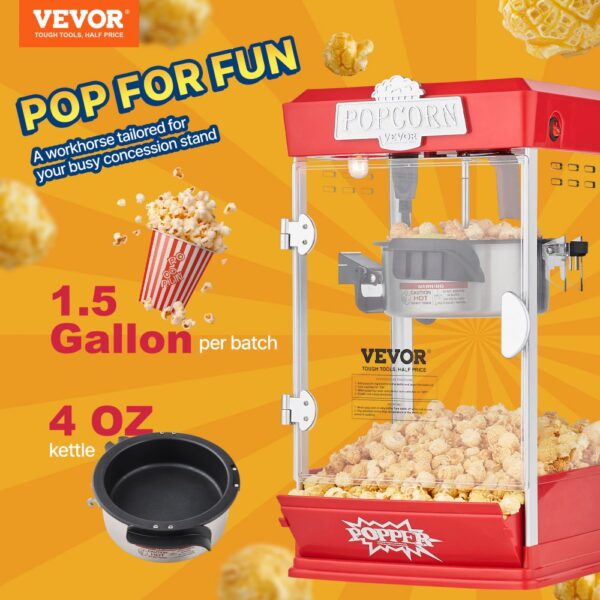 VEVOR Popcornmaschine Popcorn Maker 480 W Popcornautomat Popcorngerät 4 oz Kessel ergibt 1,5 Gal pro Ladung – Bild 2