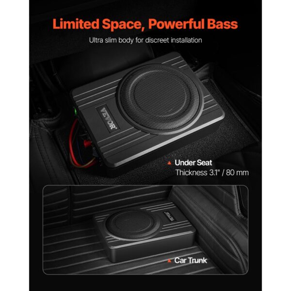 VEVOR Untersitz Auto Subwoofer 300 W 254 mm schlanker Auto Subwoofer mit Stromversorgung – Bild 2