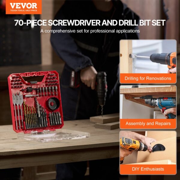 EVOR Schraubenausdreher Borher Set 70-teilig, Schraubendreher-Set geeignet zum Bohren und Schrauben in Holz – Bild 2