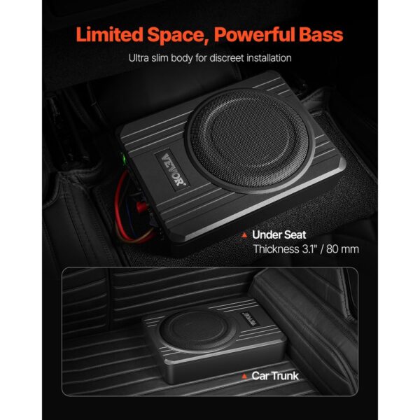 VEVOR Untersitz Auto Subwoofer 400 W 203 mm schlanker Auto Subwoofer mit Stromversorgung – Bild 2