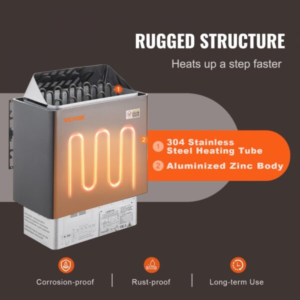 VEVOR Saunaofen, 8 kW, 400 V 3N tragbare Saunaheizung für drinnen & draußen mit 3-Stunden-Timer – Bild 3