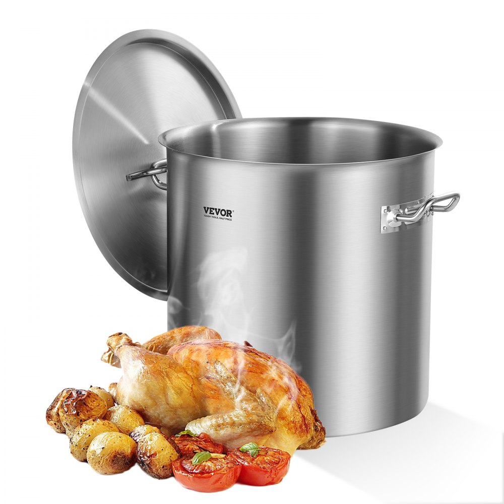 VEVOR Suppentopf Edelstahl 50,1 L Kochtöpfe Großraumtopf, Kochgeschirr-Saucentopf mit Deckel & Griff, Silber