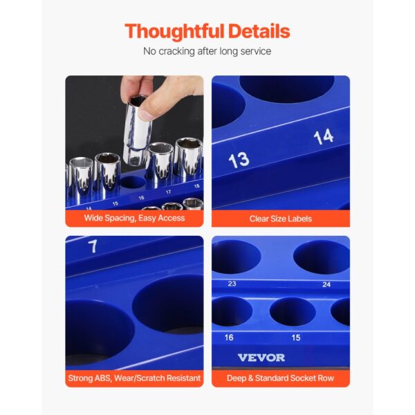 VEVOR Steckschlüssel-Organizer-Set, 6-teilig, 1/4 Zoll, 3/8 Zoll & 1/2 Zoll SAE-Steckschlüsselablagen – Bild 5 VEVOR Steckschlüssel-Organizer-Set, 6-teilig, 1/4 Zoll, 3/8 Zoll & 1/2 Zoll SAE-Steckschlüsselablagen – Bild 5