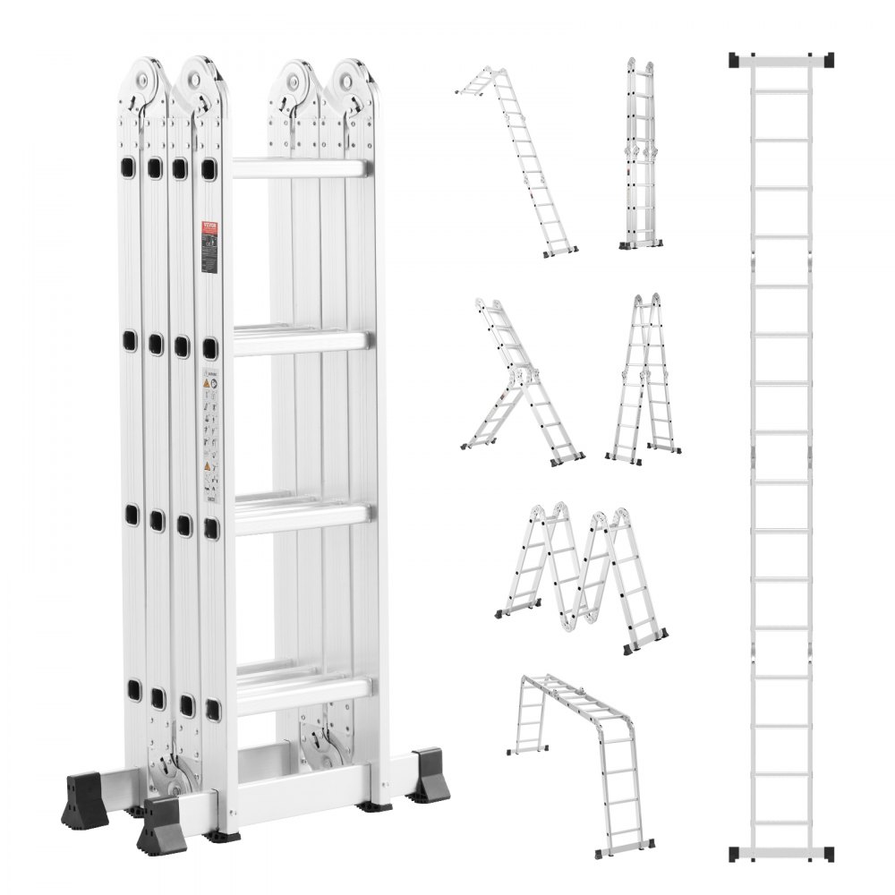 VEVOR Mehrzweckleiter, 7-in-1-Multifunktionsleiter, Teleskopleiter mit A-Rahmen und 4 Stufen