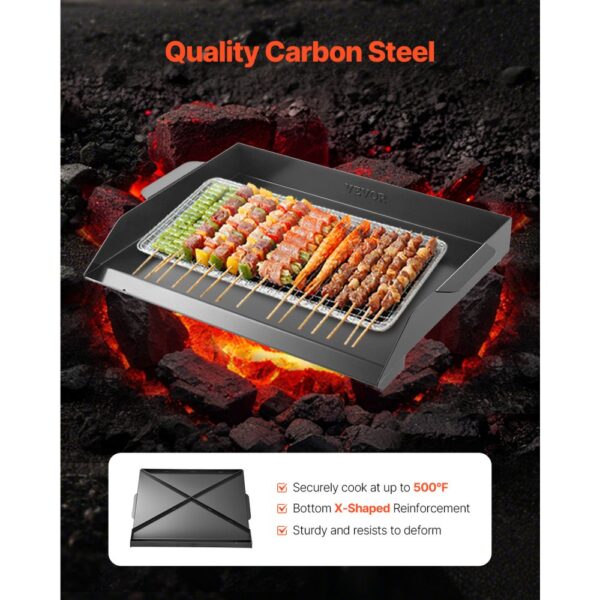 VEVOR Grillplatte Grillpfanne Karbonstahl universelle rechteckige Platte (502 x 370 mm) mit flacher Oberseite – Bild 2