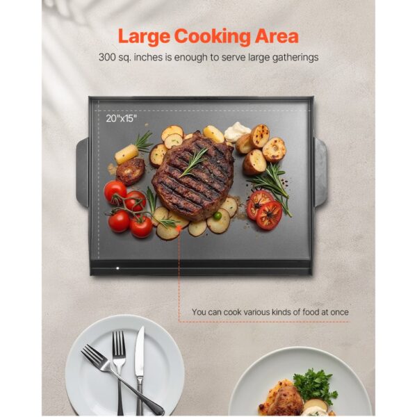 VEVOR Grillplatte Grillpfanne Karbonstahl universelle rechteckige Platte (502 x 370 mm) mit flacher Oberseite – Bild 4