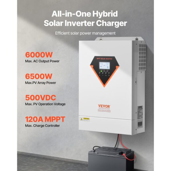 VEVOR Hybrid-Solarwechselrichter, 6kW, 48V DC auf 220/230V AC, mit integriertem 120A MPPT-Solarregler – Bild 2