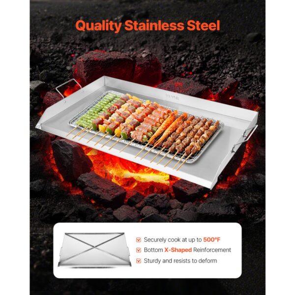 VEVOR Grillplatte Grillpfanne Edelstahl universelle rechteckige Platte (910 x 525 mm) mit flacher Oberseite – Bild 2